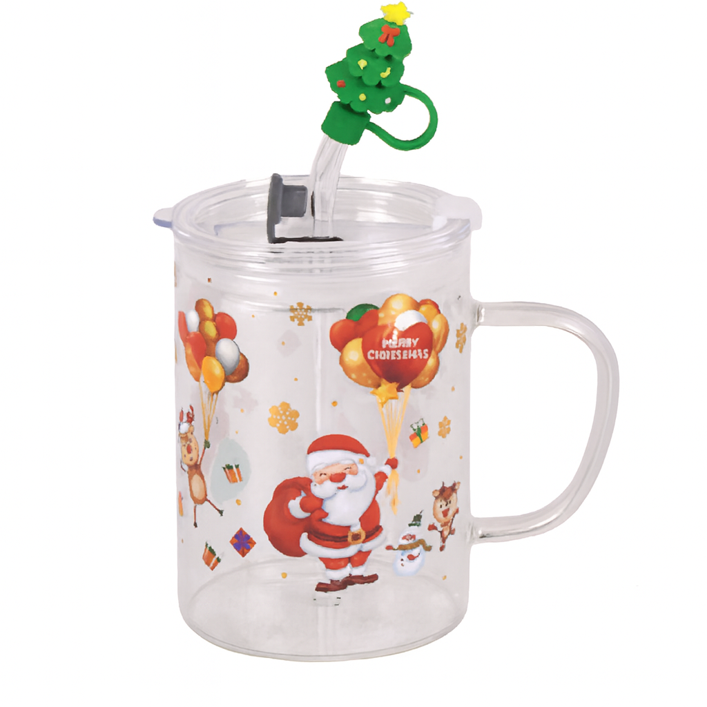Чашка с трубочкой и крышкой Merry Christmas R37217 450 мл Прозрачный (30492722)