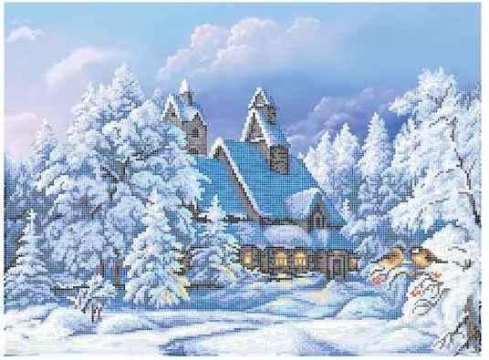Вышивка бисером Сказочная зима полная выкладка заготовка 37х50 см (1651702235)