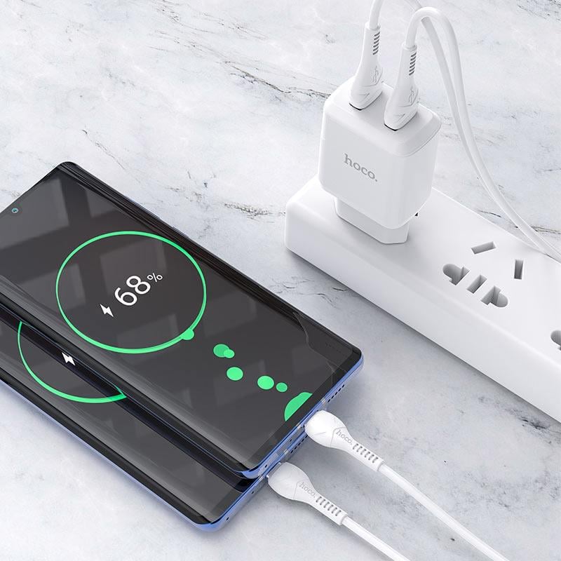 Комплект мережевий зарядний пристрій Hoco N7 Блок 2хUSB-A 2,1А з кабелем зарядки USB-A to Micro 1 м Білий (750712) - фото 3