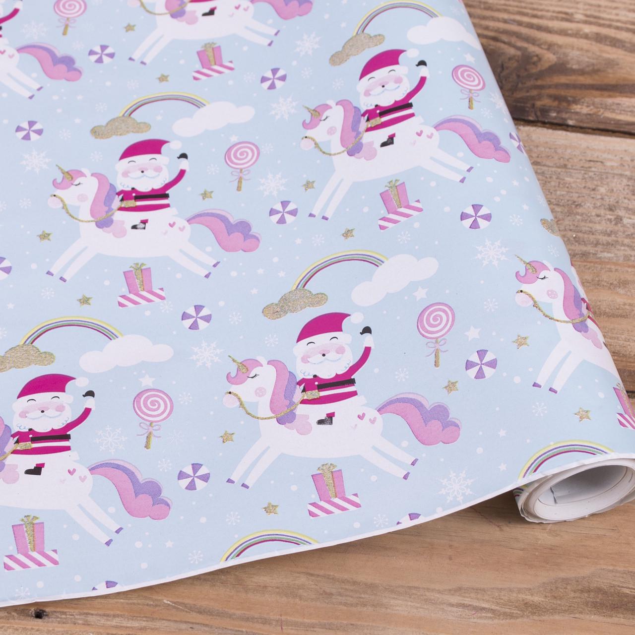 Бумага новогодняя Санта на единороге 10 м (3832-128)