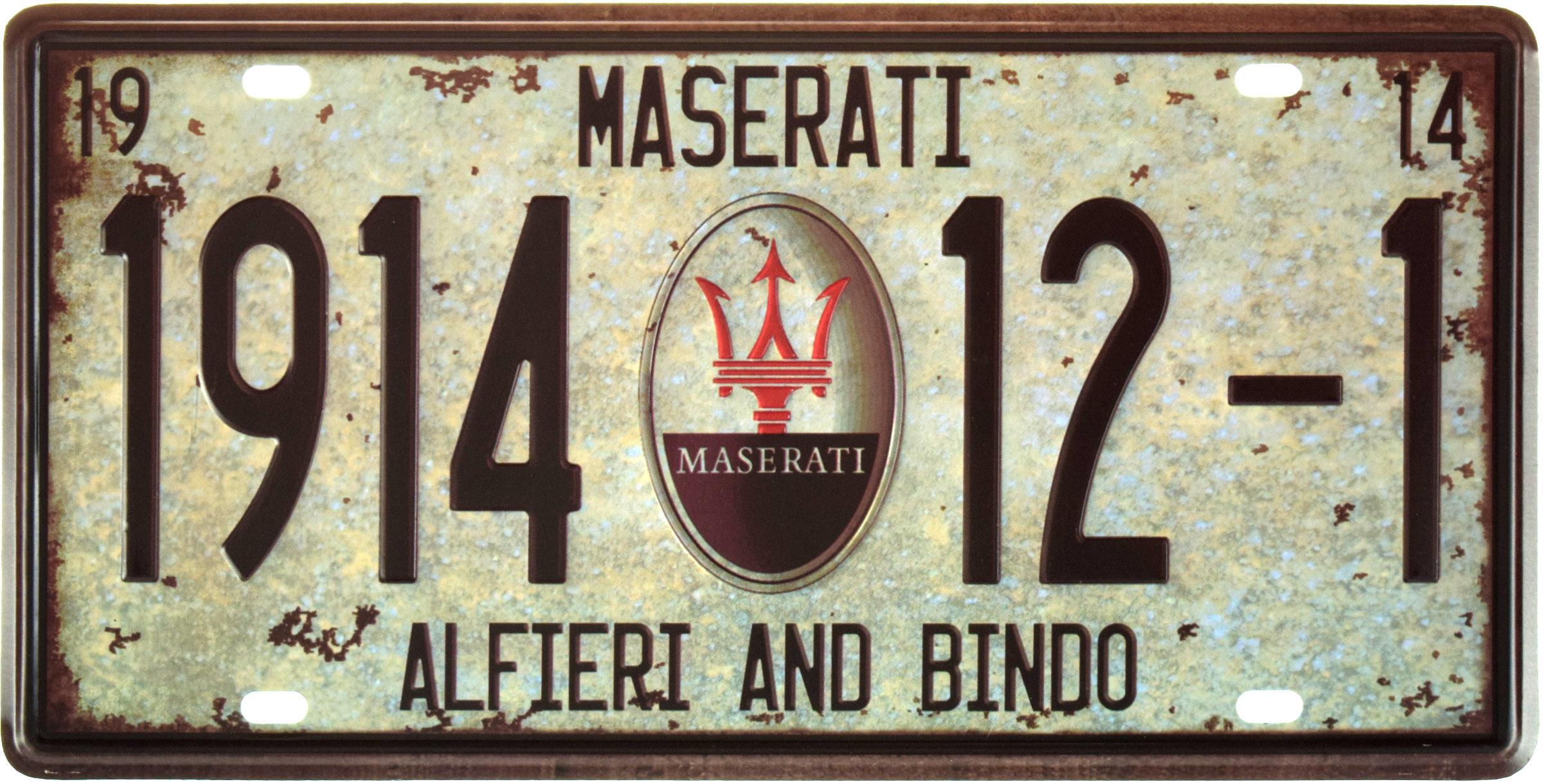 Табличка металлическая Maserati 1914 12-1 15x30 см