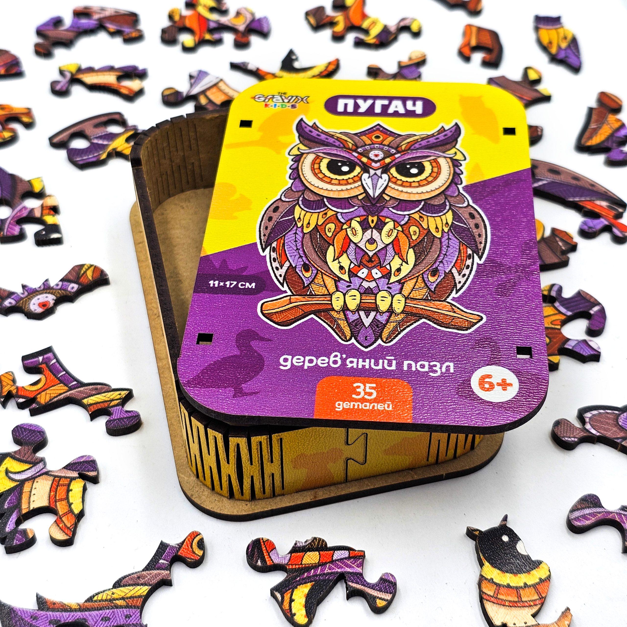 Пазл дерев'яний THEGRAVIX Пугач фігурний для дітей (04115) - фото 4