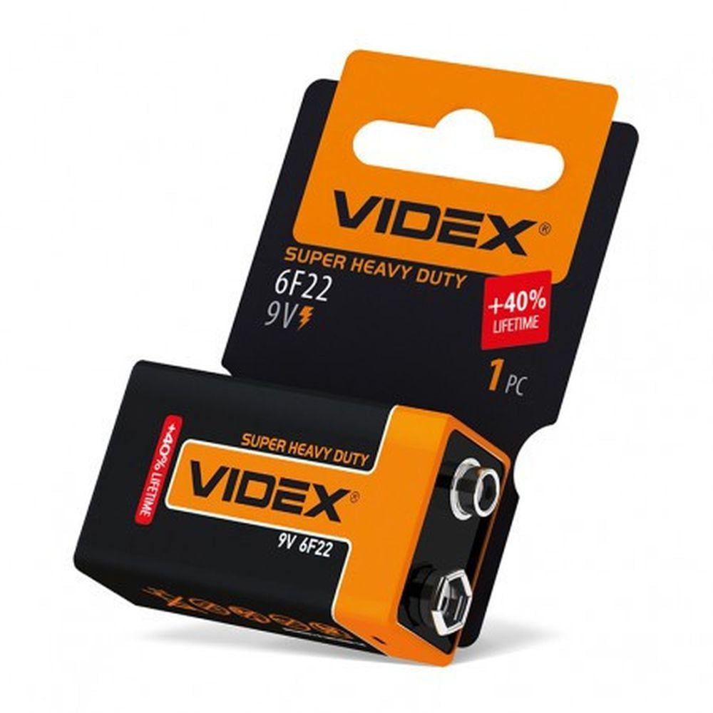 Батарейкa Videx 6F22 солевая 9,0 В (54176)