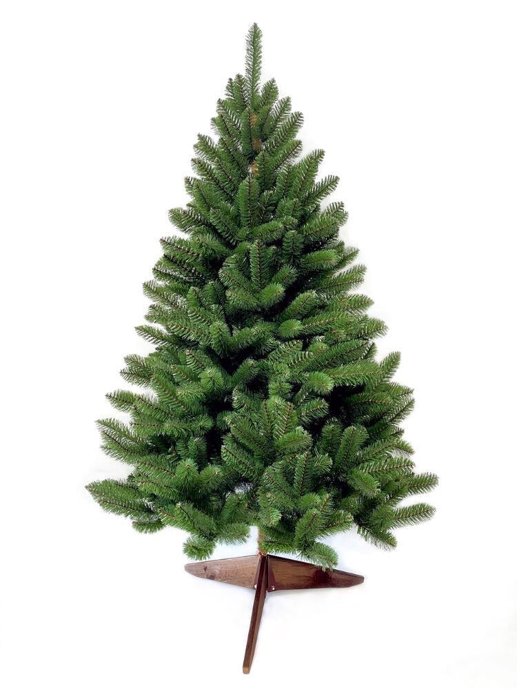 Штучна зелена ялинка 180 см на дерев’яній підставці | Густа новорічна ялинка HVOYA