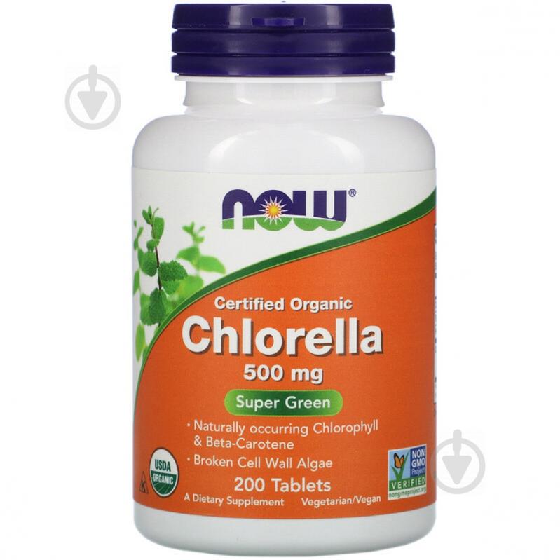 Органічна Хлорелла, Chlorella, Now Foods, 500мг, 200 Таблеток