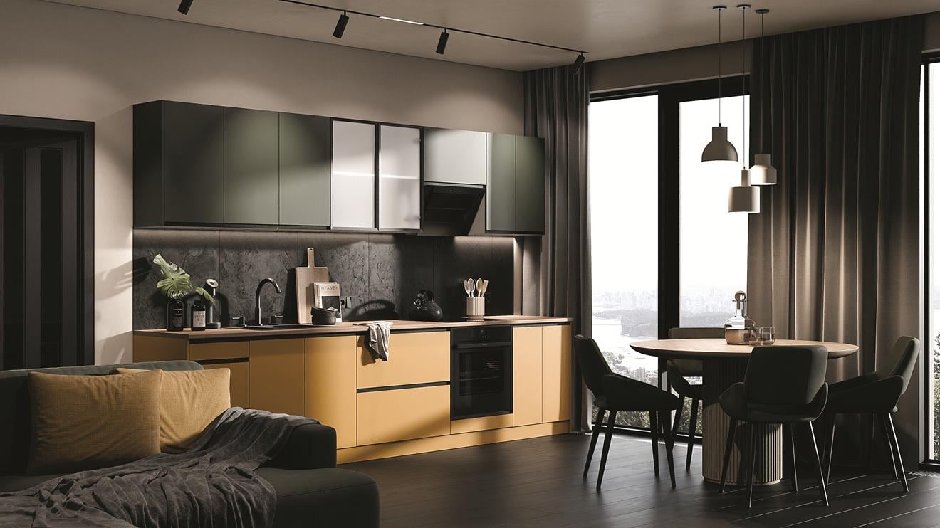 Кухня прямая Tina 320 см Зеленый/Ириска (000-000-3122)