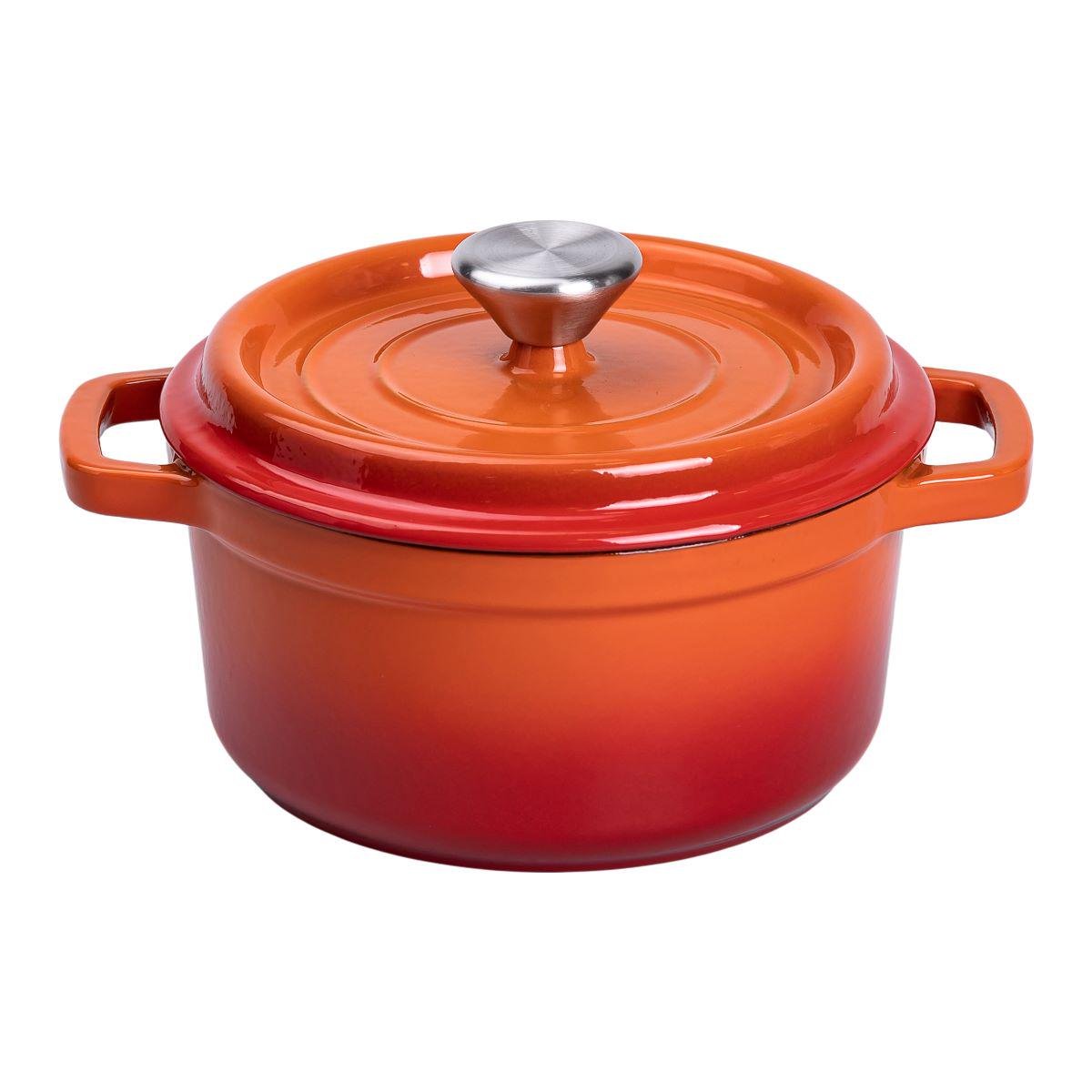 Кастрюля чугунная эмалированная с крышкой 20 см 2 л Оранжевый (6808) - фото 2 Кастрюля чугунная эмалированная с крышкой 20 см 2 л Оранжевый (6808) - фото 2