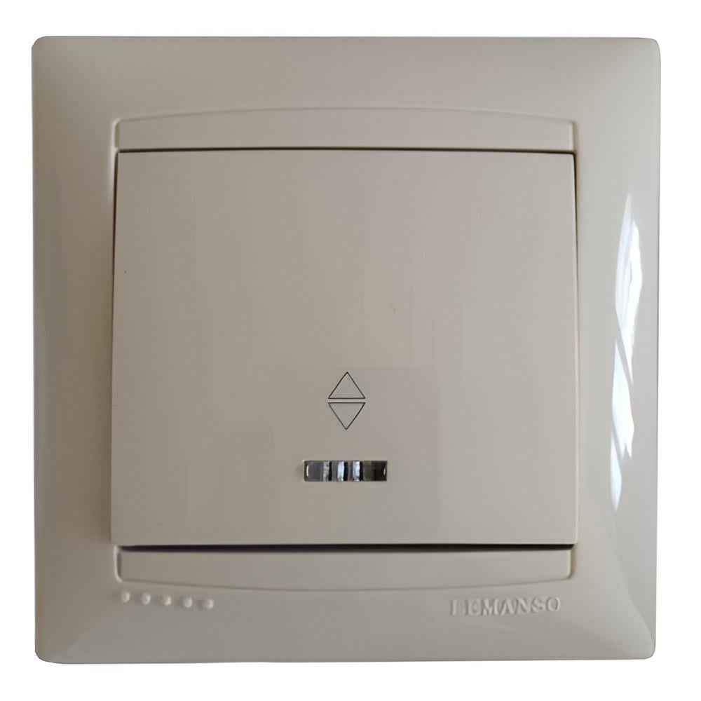 Выключатель одноклавишный Lemanso Сакура проходной с подсветкой Кремовой (LMR1103) Выключатель одноклавишный Lemanso Сакура проходной с подсветкой Кремовой (LMR1103)