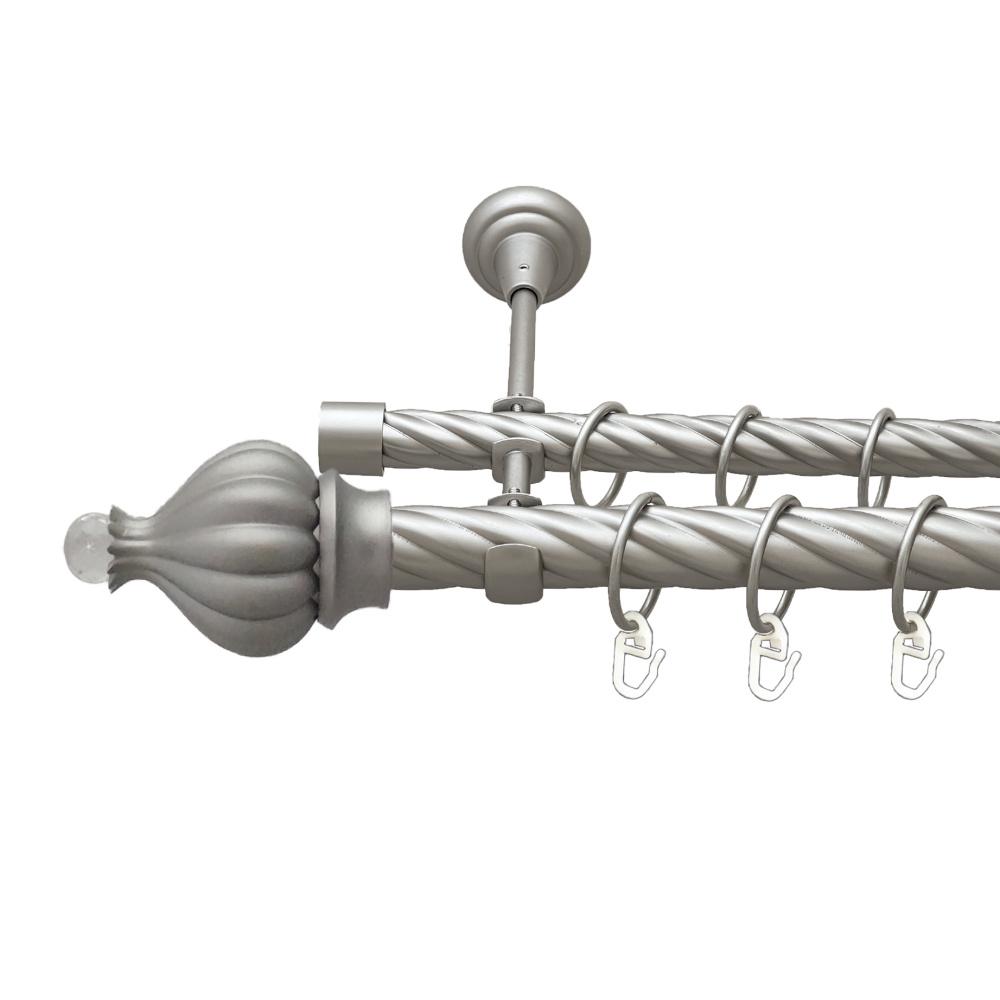 Карниз Orvit Таджа-Кристал металевий дворядний відкритий скручена труба кільце металеве 25/19 мм 240 см Сатин (00-00023722)
