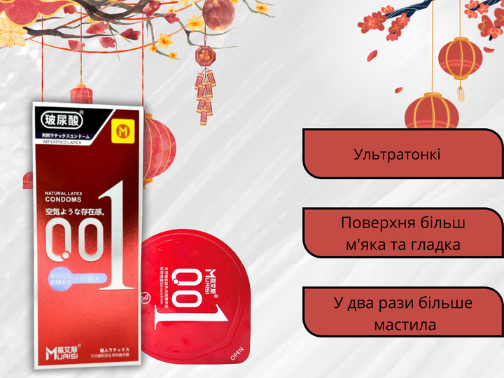 Презервативы Muaisi 001 ультратонкие 12 шт. Red (ROZ6501053485) - фото 3
