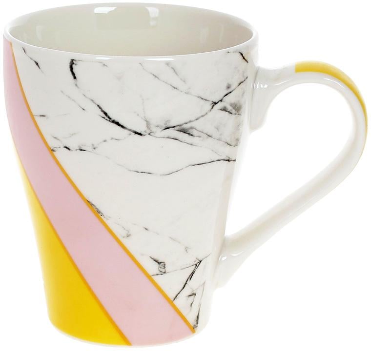Чашка фарфорова Мармур 400 мл Білий з рожевим/жовтий - фото 1 Чашка фарфорова Мармур 400 мл Білий з рожевим/жовтий - фото 1