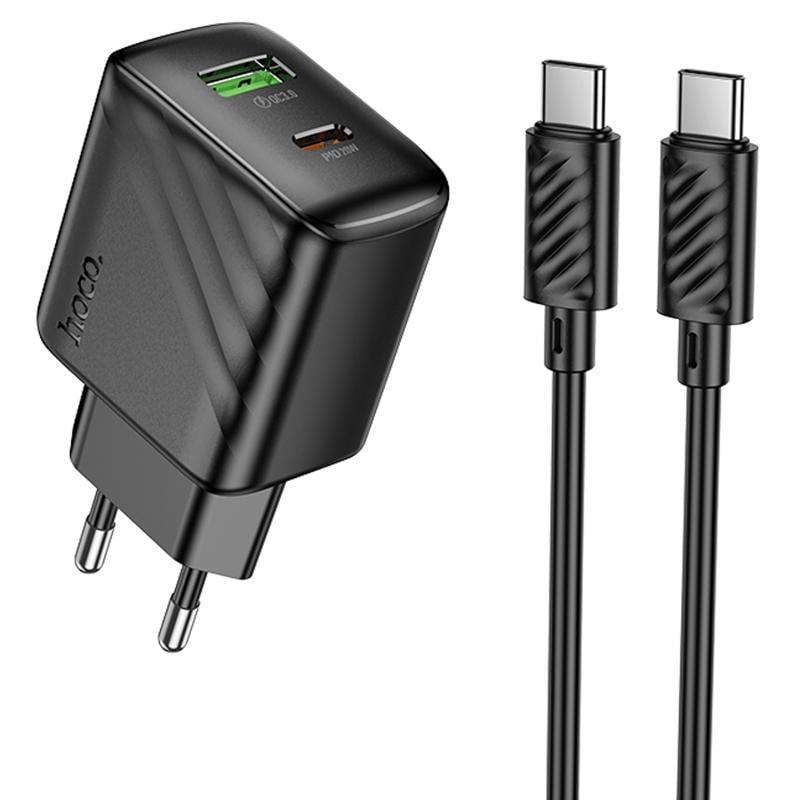 Зарядний пристрій мережевий Hoco CS25A Rico PD20W/QC3.0 1USB-A/1C з кабелем Type-C to Type-C Black (00000079058_1)