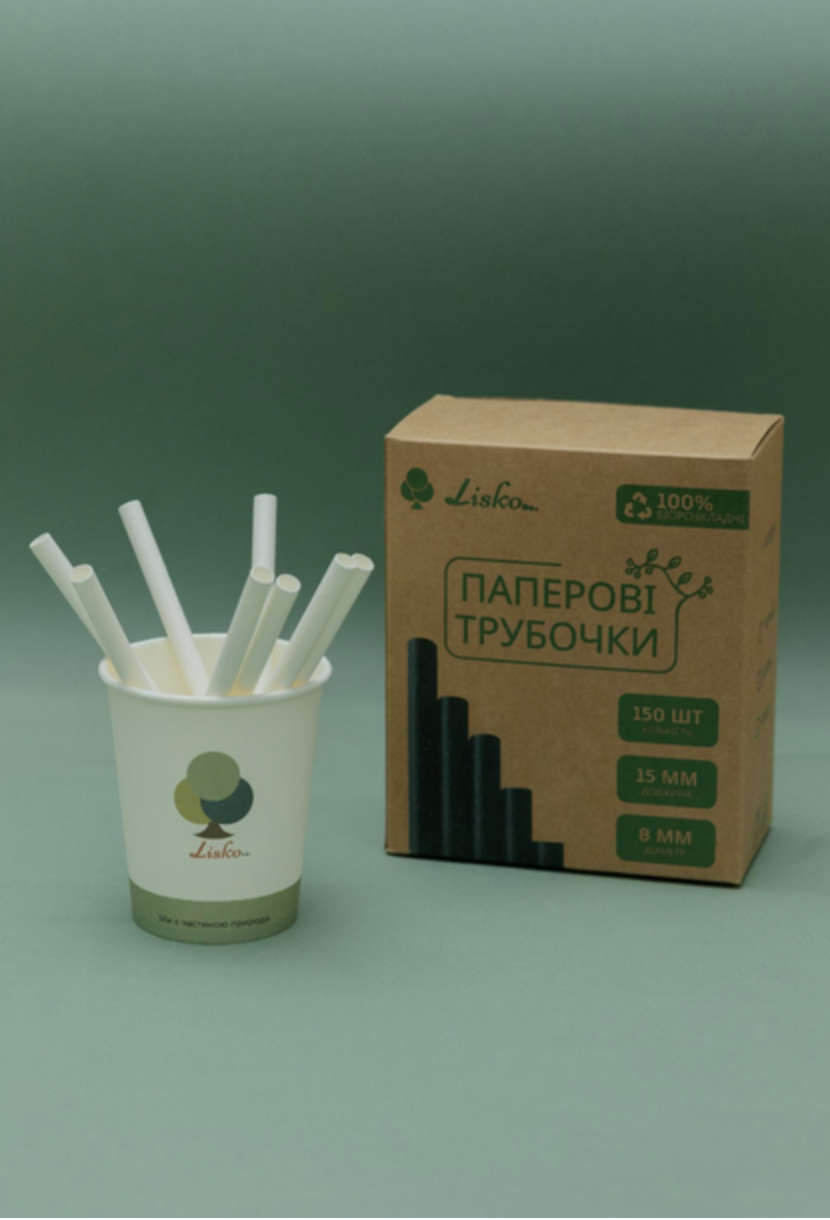 Трубочки бумажные в картонной упаковке 8х150 мм 150 шт. Белый - фото 2