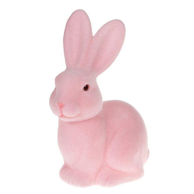 Фигурка пластиковая Flora Пасхальный Кролик флок 23 см Розовый (40329)