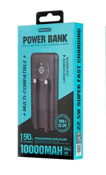 Повербанк Remax RPP-37 10000 mAh быстрая зарядка/встроенные кабели/дисплей Black (1746009761)