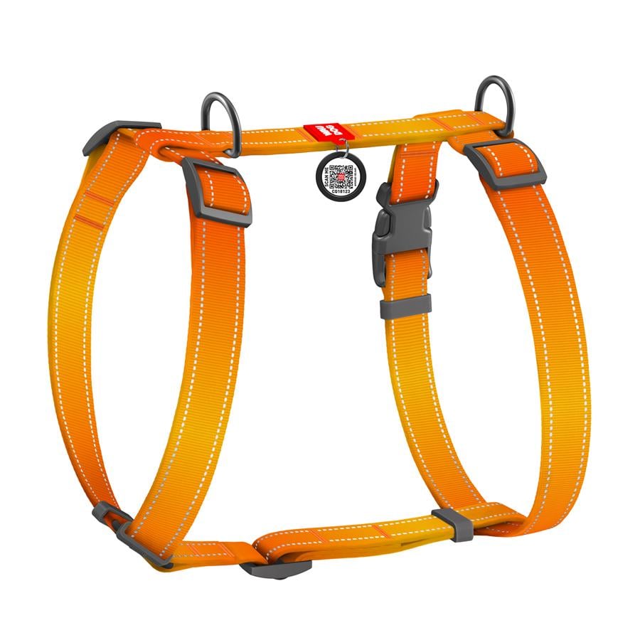 Шлея для собак анатомическая Waudog Nylon Mono с QR-паспортом светоотражающая L 25 мм А 50-90 см/В 60-100 см Orange (52744)