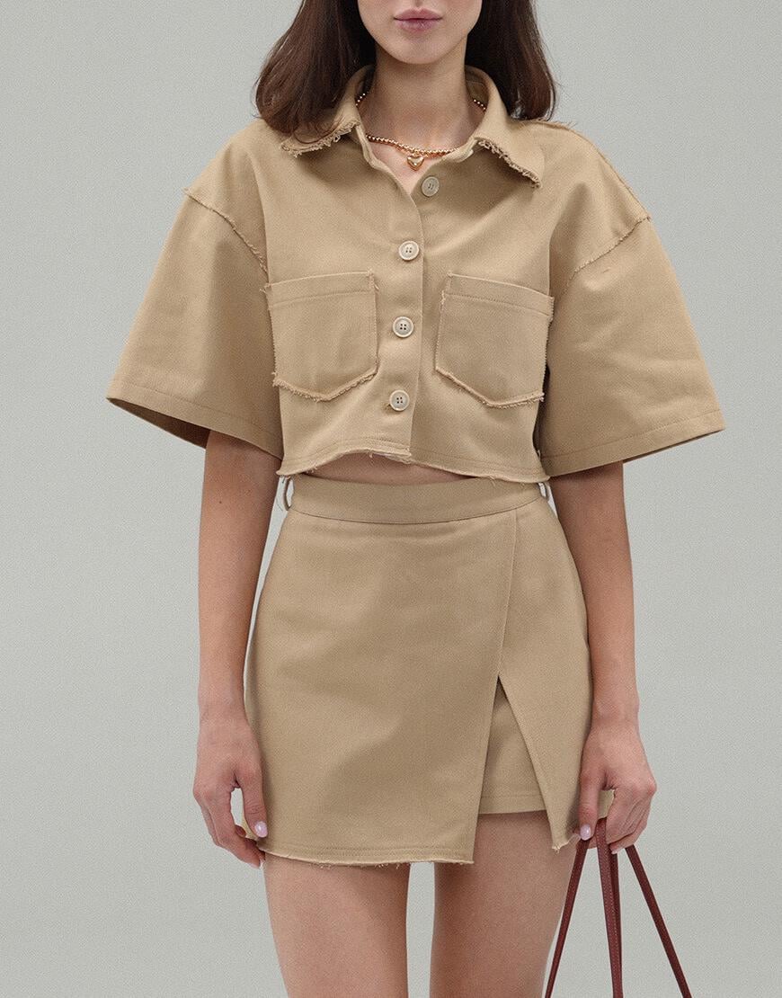 Сорочка вкорочена бавовняна жіноча TWINSIS CLOTHES пісочна One size