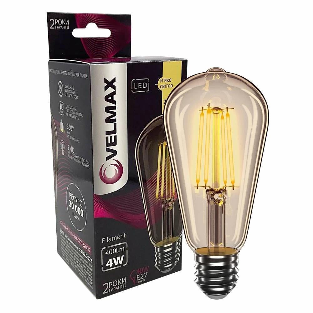 LED-лампа Velmax V-Filament-Amber-ST64 4W E27 2200K 400 Lm (28689078)