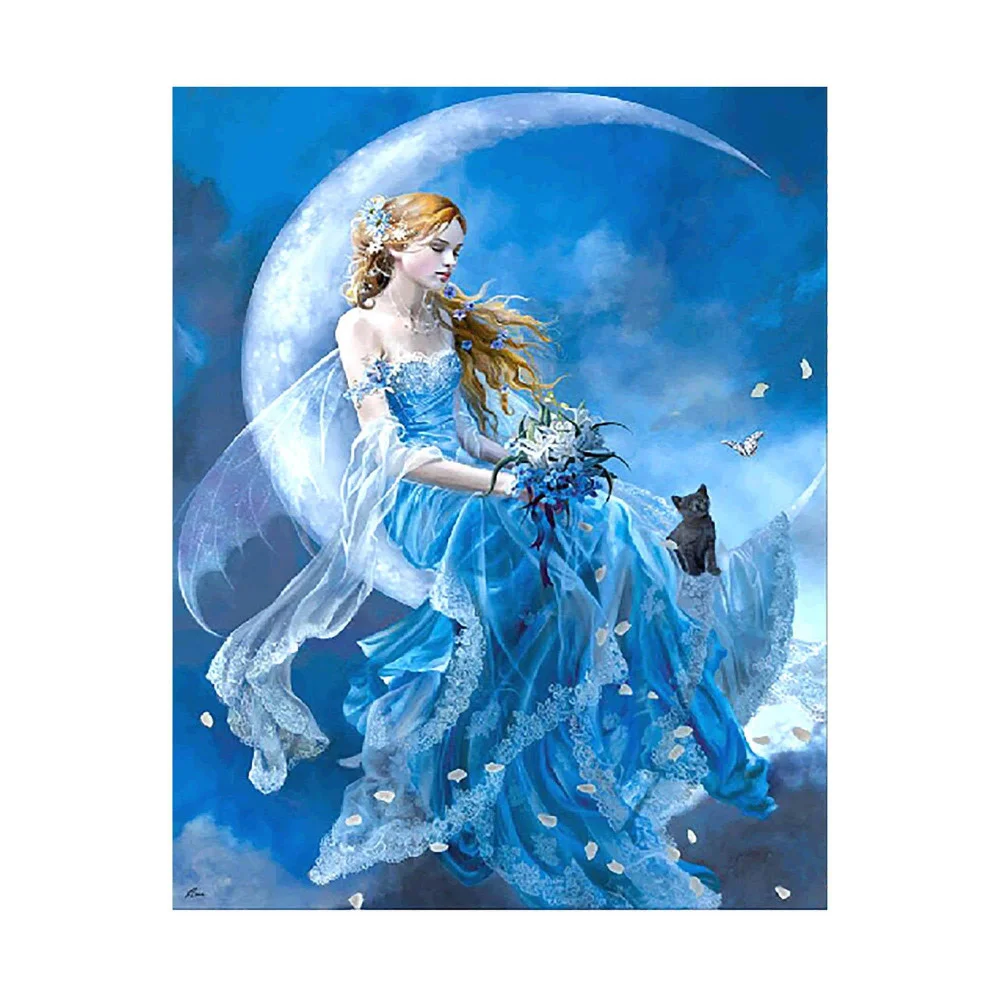 Алмазная мозаика Strateg Люди Девушка на луне 40х50 см холст на подрамнике (FA40488-mt)