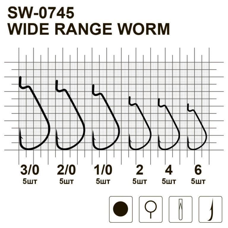 Крючки офсетные MiniMax Wide Range Worm SW-0745 №2/0 5 шт. - фото 3