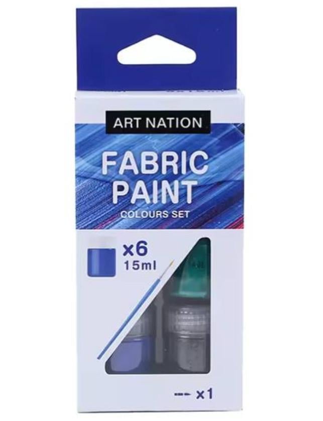 Набор акриловых красок по ткани Art Nation 6 цветов по 15 мл с кисточкой