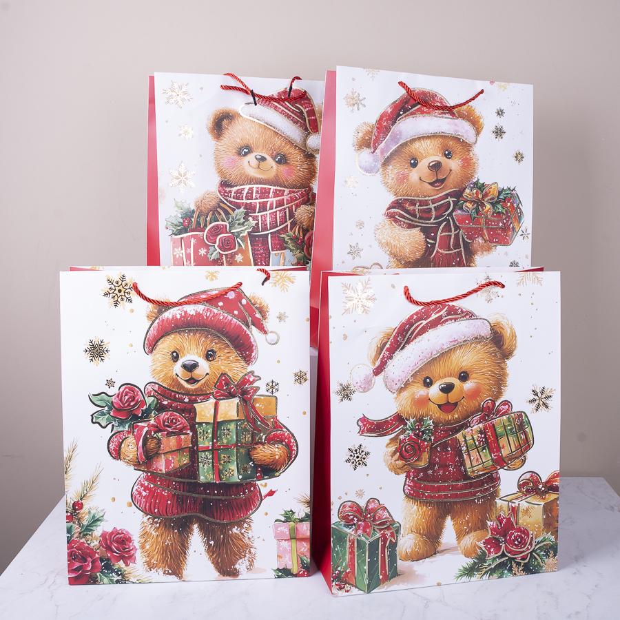 Подарочный пакет Рождественский мишка L 40x31x12 см (1351-79)