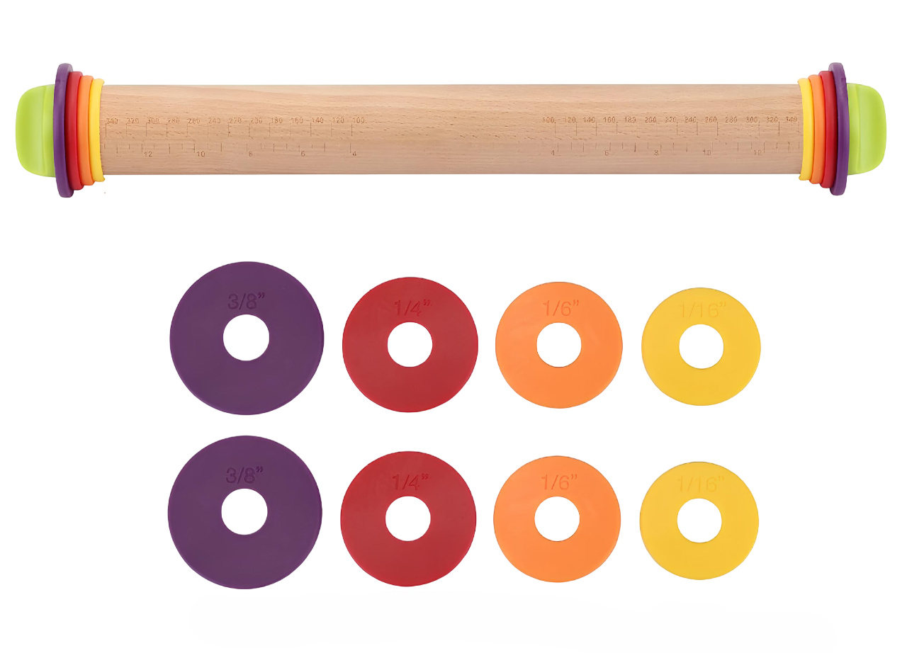 Качалка для теста деревянная Kayfovo SD-12 с кольцами для регулировки толщины 44 см (29180)