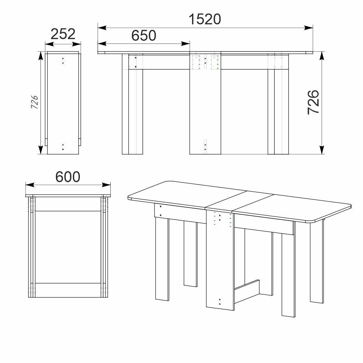 Стол - книжка раскладной Компанит 7 152х60х72,6 см из ДСП Венге - фото 3