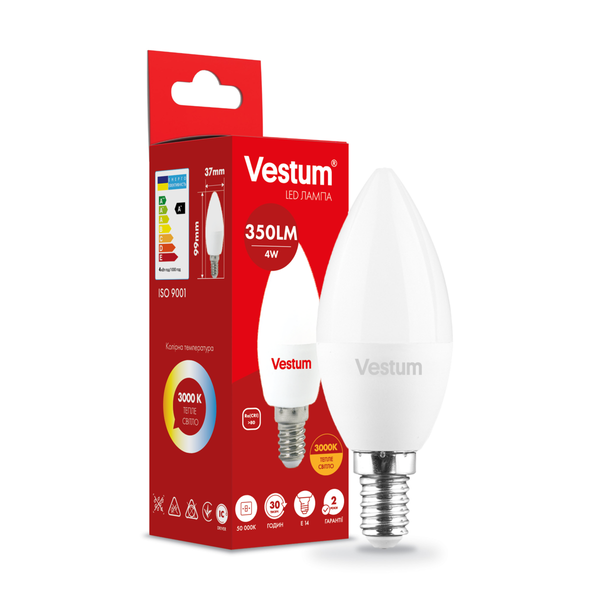 Светодиодная лампа Vestum C37 4W 3000K 220V E14 (1-VS-1308)