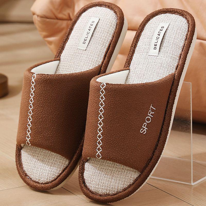 Тапочки льняные с открытым носком Sport 46/47 30 см Коричневый - фото 4