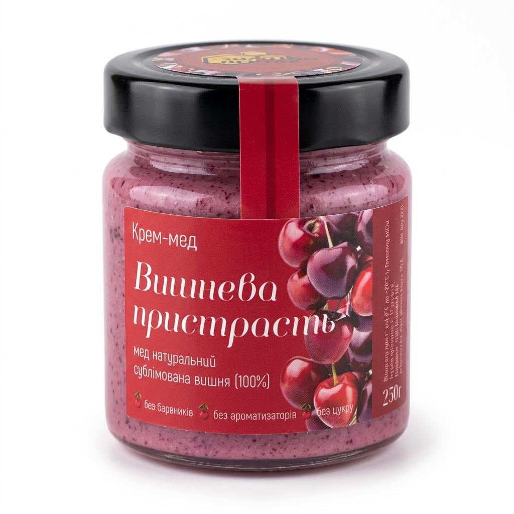 Крем-мед Золотой Нектар Вишневая страсть натуральный медовый десерт 250 г Крем-мед Золотой Нектар Вишневая страсть натуральный медовый десерт 250 г