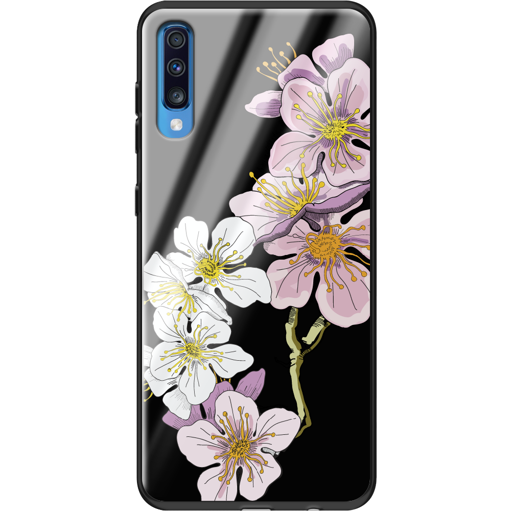 Чехол Boxface Samsung A705 Galaxy A70 Cherry Blossom Черный силикон со стеклом (36860-cc4-37740) - фото 1