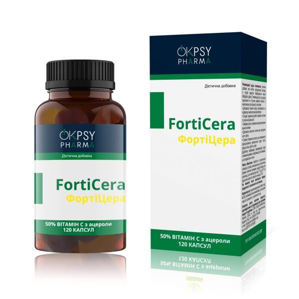 Капусли Вітамін С з ацероли FortiCera OkPsy Pharma 500 мг 120 шт. Капусли Вітамін С з ацероли FortiCera OkPsy Pharma 500 мг 120 шт.
