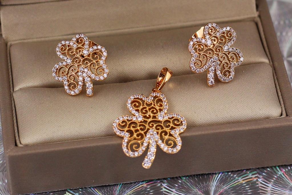 Набор Xuping Jewelry Клевер серьги и кулон Золотистый