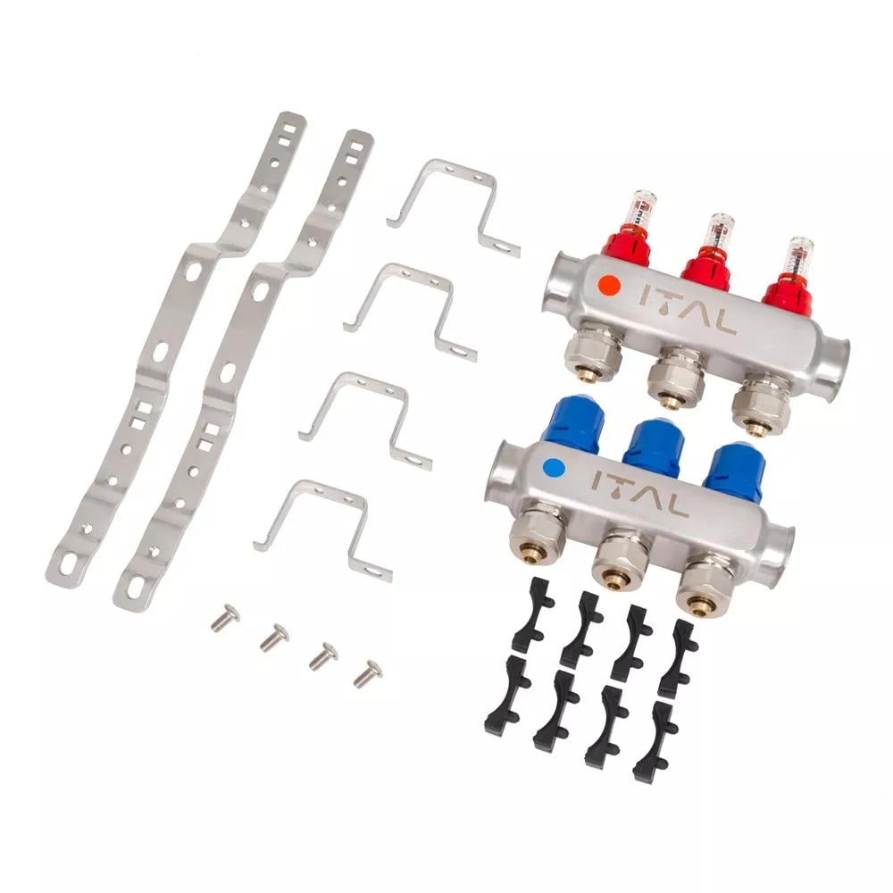 Коллектор для теплого пола ITAL HC1-03 3 контура с расходомерами 1"/3/4" (215339) - фото 2 Коллектор для теплого пола ITAL HC1-03 3 контура с расходомерами 1"/3/4" (215339) - фото 2