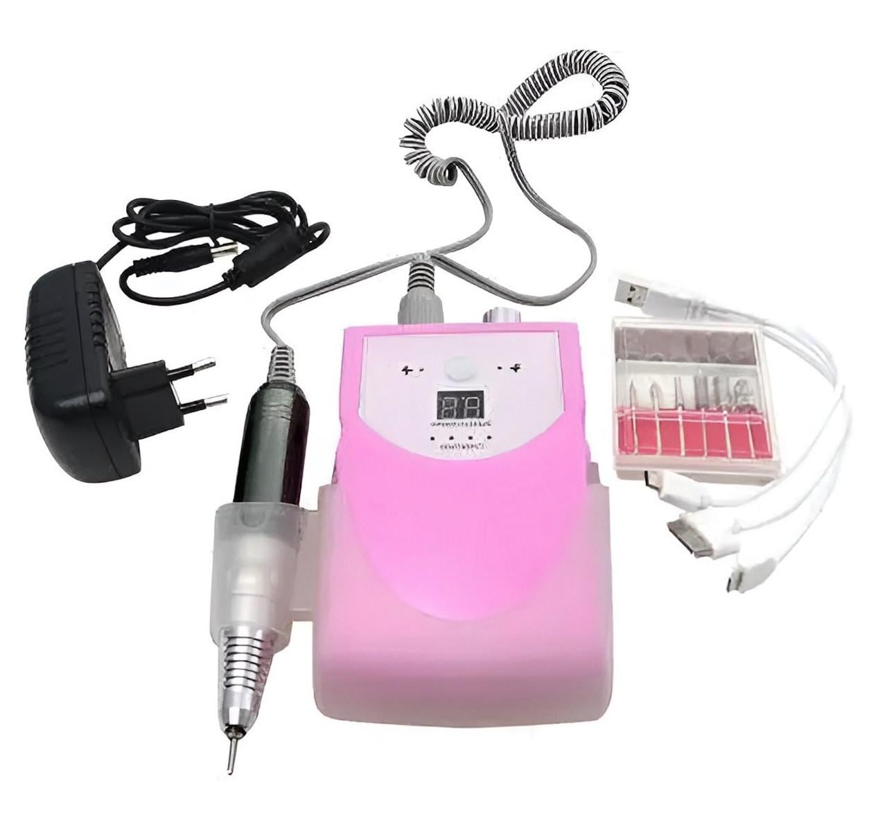 Фрезер для манікюру та педикюру з насадками 6 фрез 15 Вт/35000 оборотів Рожевий (ZS-220)
