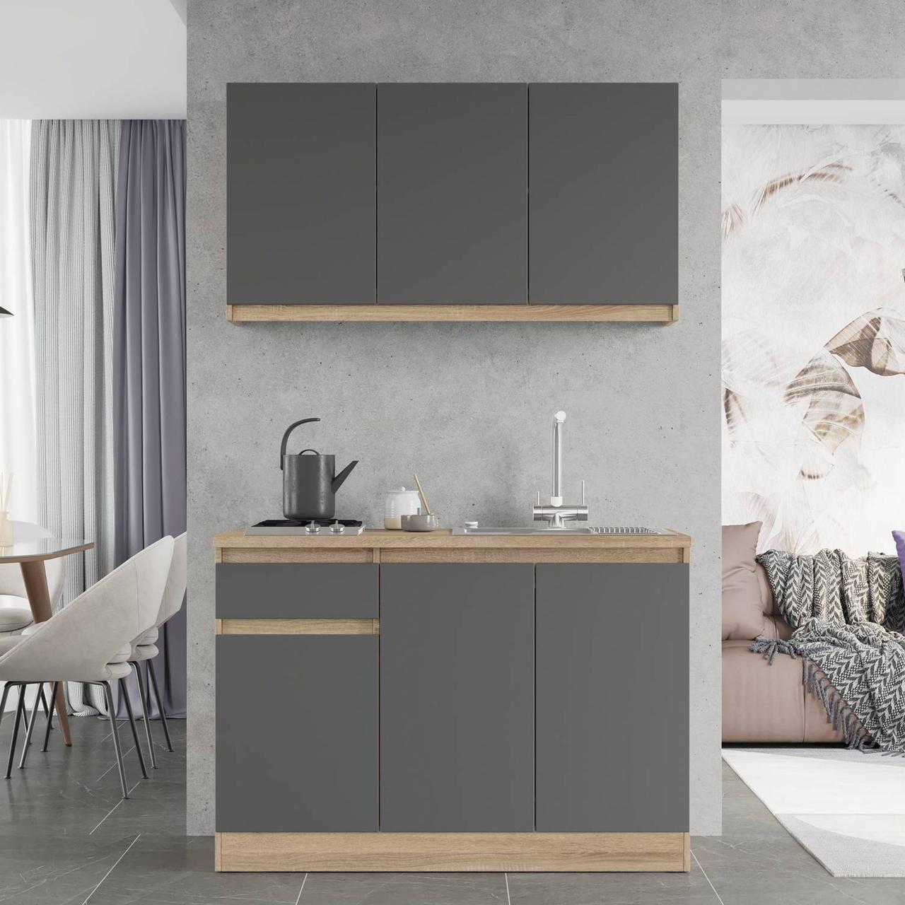 Комплект кухни К-5 Эверест Эко со столешницей 1,2 м Сонома/Графитовый (ЕК-25022)