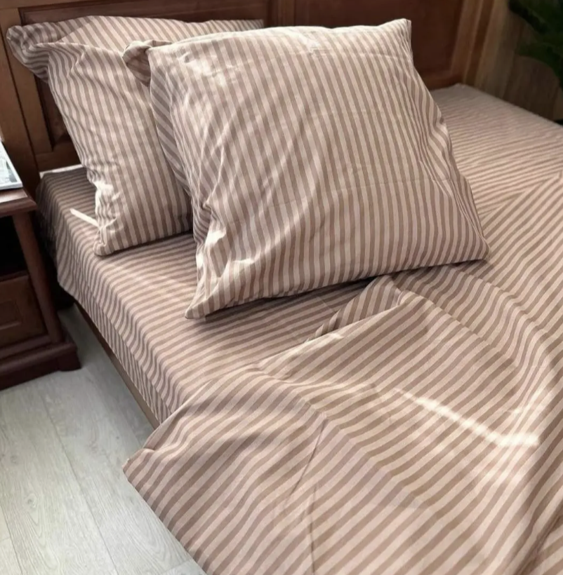 Комплект постільної білизни Gold В смужку полуторний Бежевий (bz259) - фото 1 Комплект постільної білизни Gold В смужку полуторний Бежевий (bz259) - фото 1