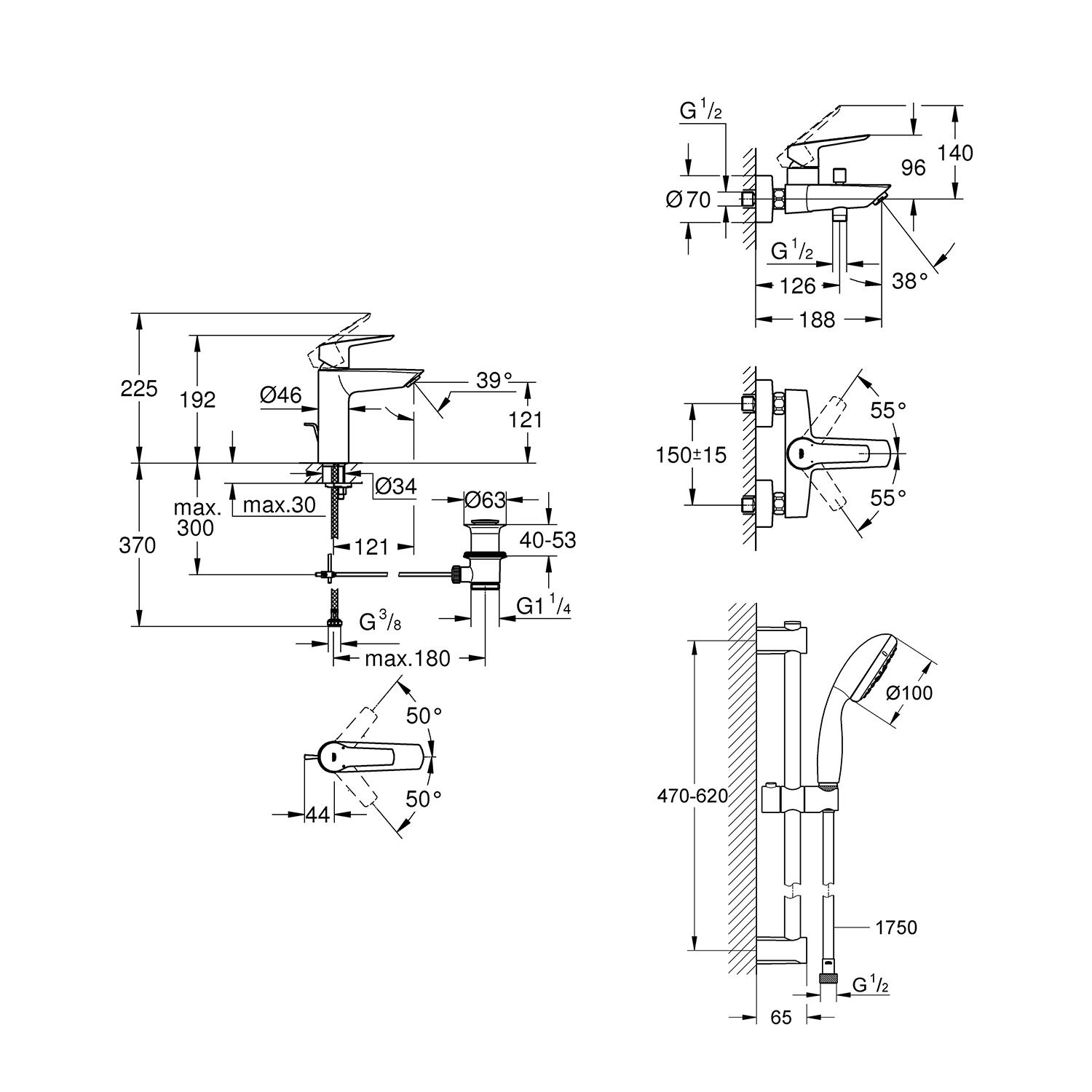 Набор смесителей для ванной комнаты Grohe QuickFix Start M-Size UA202301MQ 3в1 (1015) - фото 14