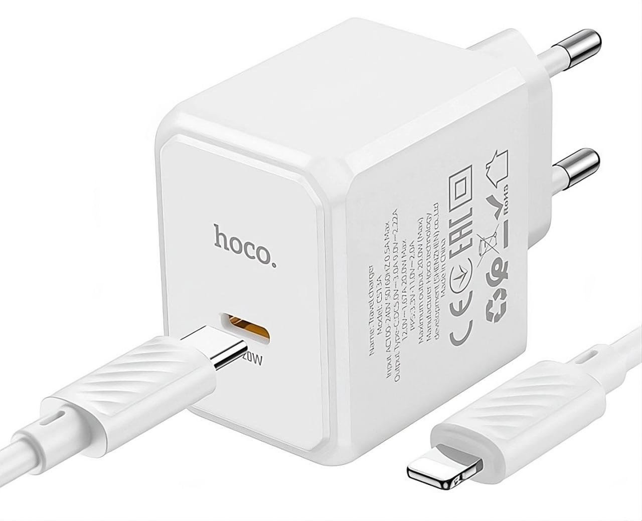 Зарядний пристрій мережевий Hoco CS13A Ocean PD20W з кабелем Type-C-Lightning білий (28208783)
