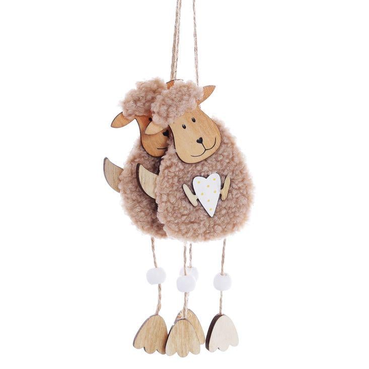 Декор великодній на підвісі BonaDi Овечка 22 см 2 шт Бежевий (781-952)