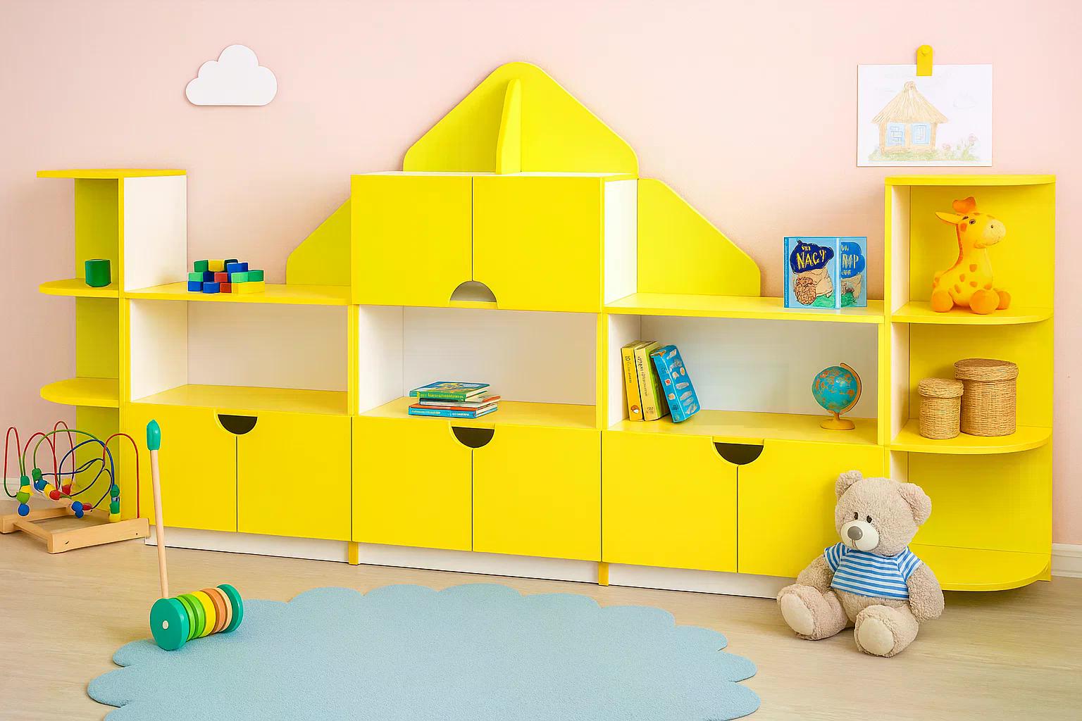 Детская стенка для игрушек Домик Желтый
