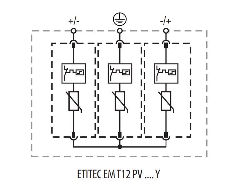 Ограничитель перенапряжения ETI ETITEC EM T12 PV 3Р 40кА 1100 В для  солнечных панелей PV систем (2440580)