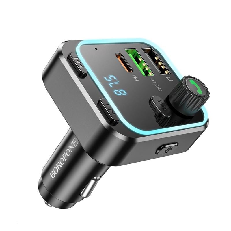 FM-трансмиттер Borofone BC53 Highway PD20W+QC3.0 car BT FM transmitter 18W Black (19387)