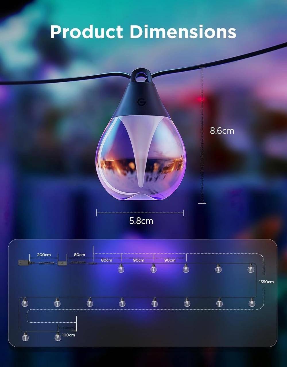 Гирлянда Govee Outdoor Clear Bulb String Lights 48 ft RGBWIC с 15 диммированными лампами IP67 - фото 3