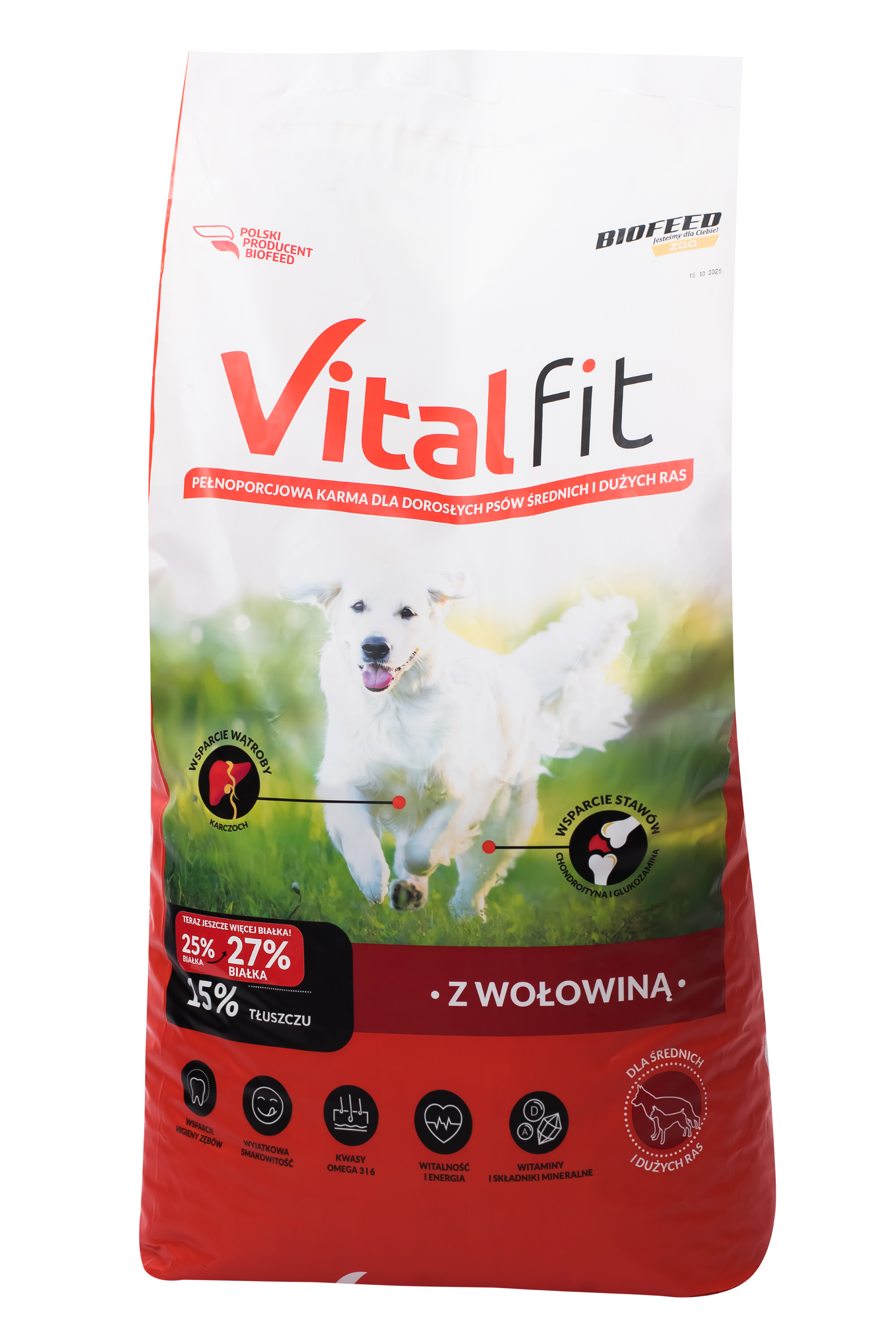 Корм сухой для средних и больших пород Biofeed VITAL FIT с говядиной 15 кг