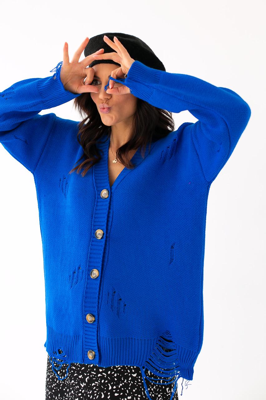 Кардиган укороченный рваной вязки LUREX M Синий (9528397) Кардиган укороченный рваной вязки LUREX M Синий (9528397)