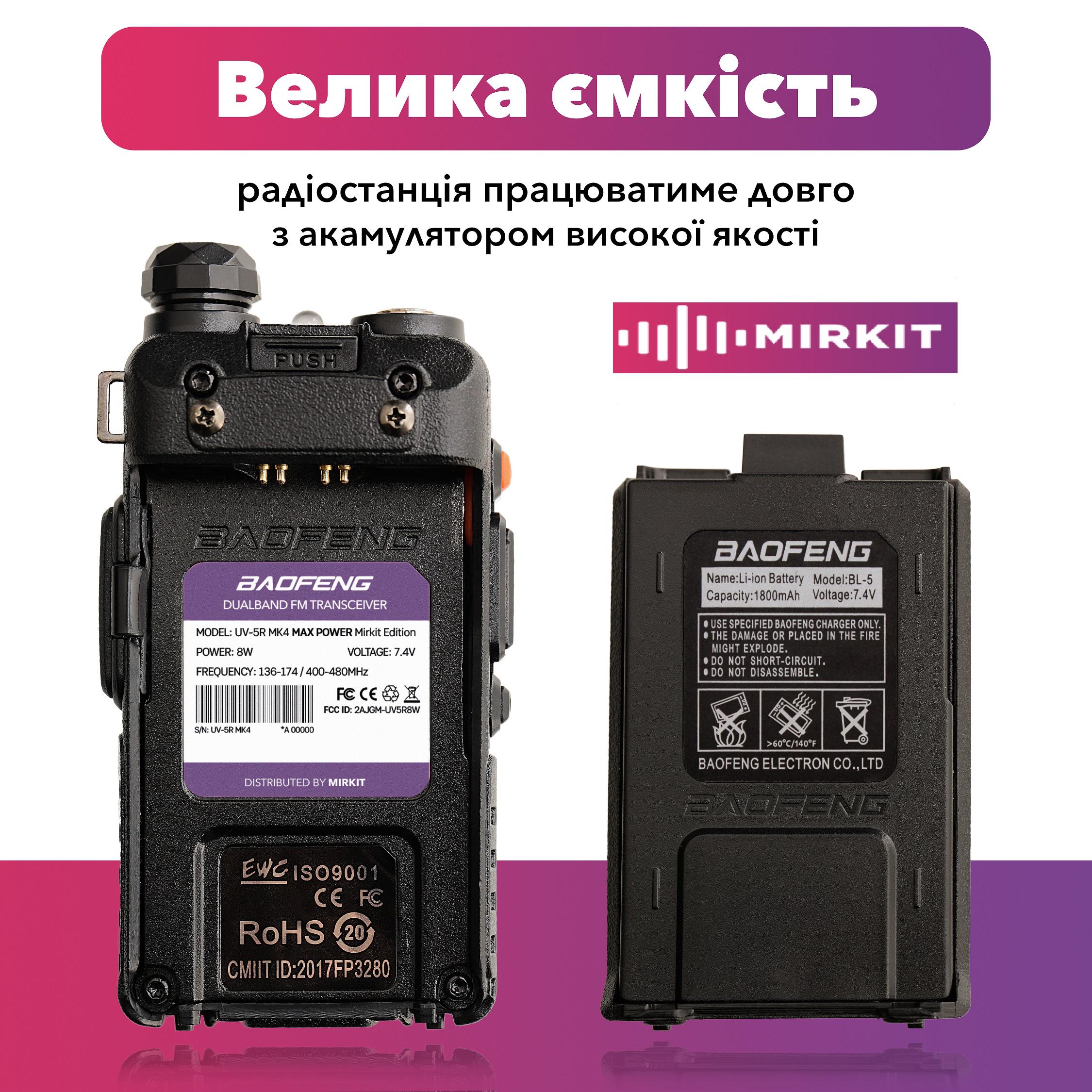 Рація Baofeng UV-5R MK4 UHF/VHF 8 Вт з ремінцем на шию Mirkit 2 шт. (8131) - фото 5