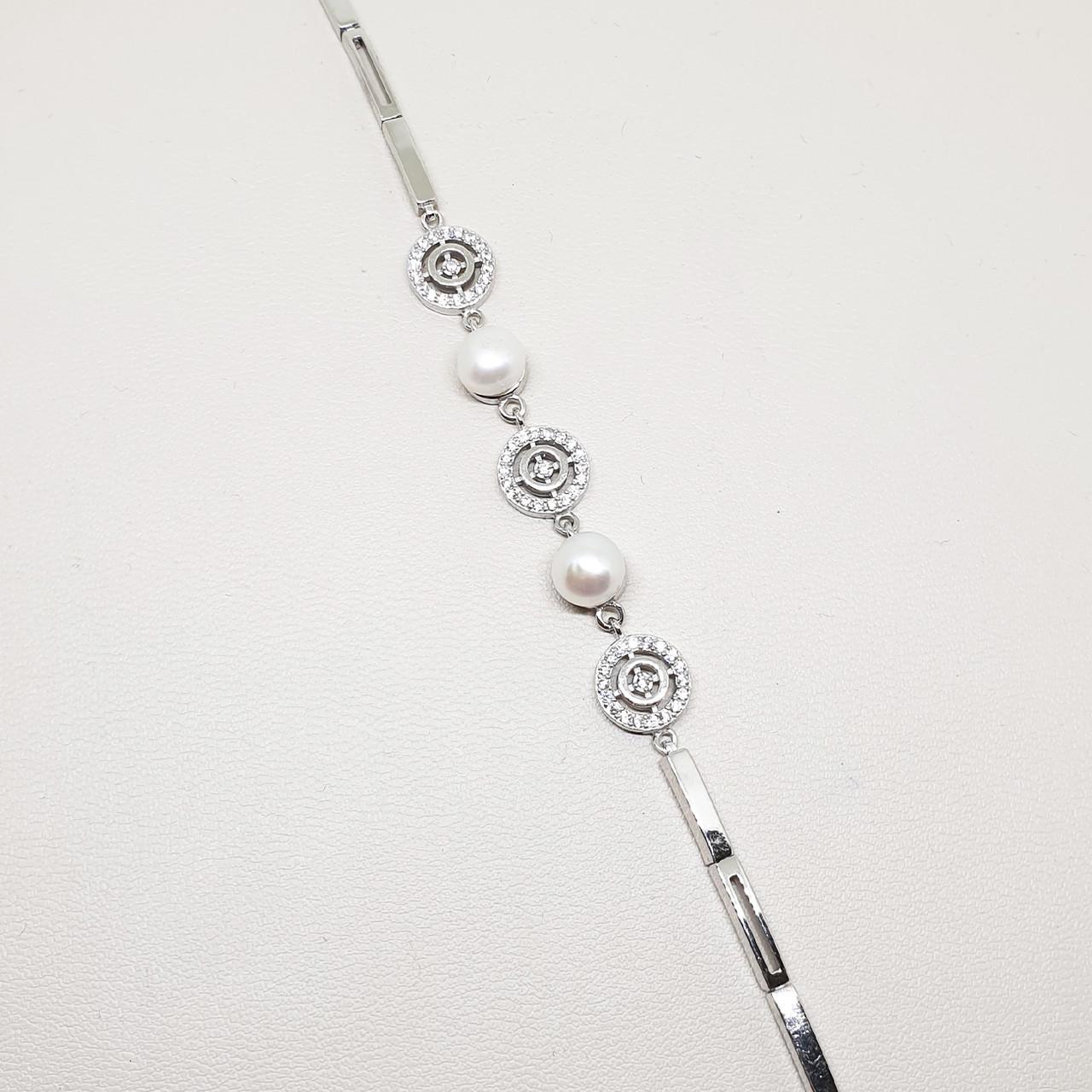 Браслет серебряный с жемчугом р. 17-19,5 7,73 г