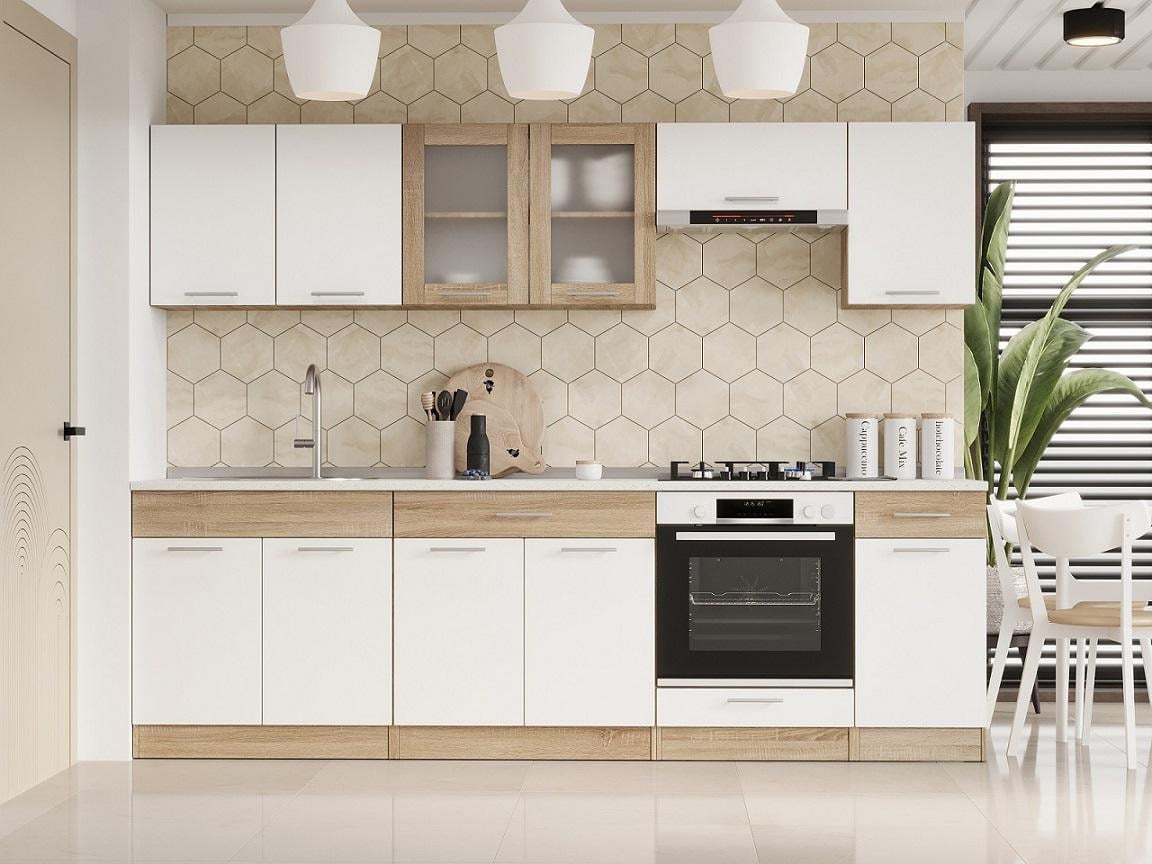 Готовая кухня Эверест Эко №5 без столешницы без мойки 2,6 м Дуб Сонома/Белый (09100) Готовая кухня Эверест Эко №5 без столешницы без мойки 2,6 м Дуб Сонома/Белый (09100)